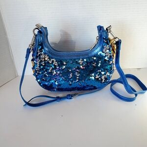 Wishbone NWT Dayla Blue & Silver Sequined Small Handbag